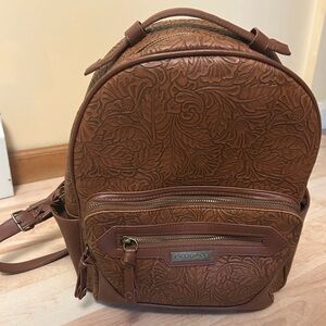 Frye and Co tooled brown  backpack